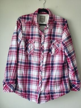 Lady Hathaway Red Plaid Button-Down Lined Cozy Countryside Shirt Jacket